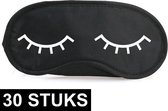 30x Slaapmaskers met slapende oogjes zwart/wit - one size - slaapmaskertje / oogmasker