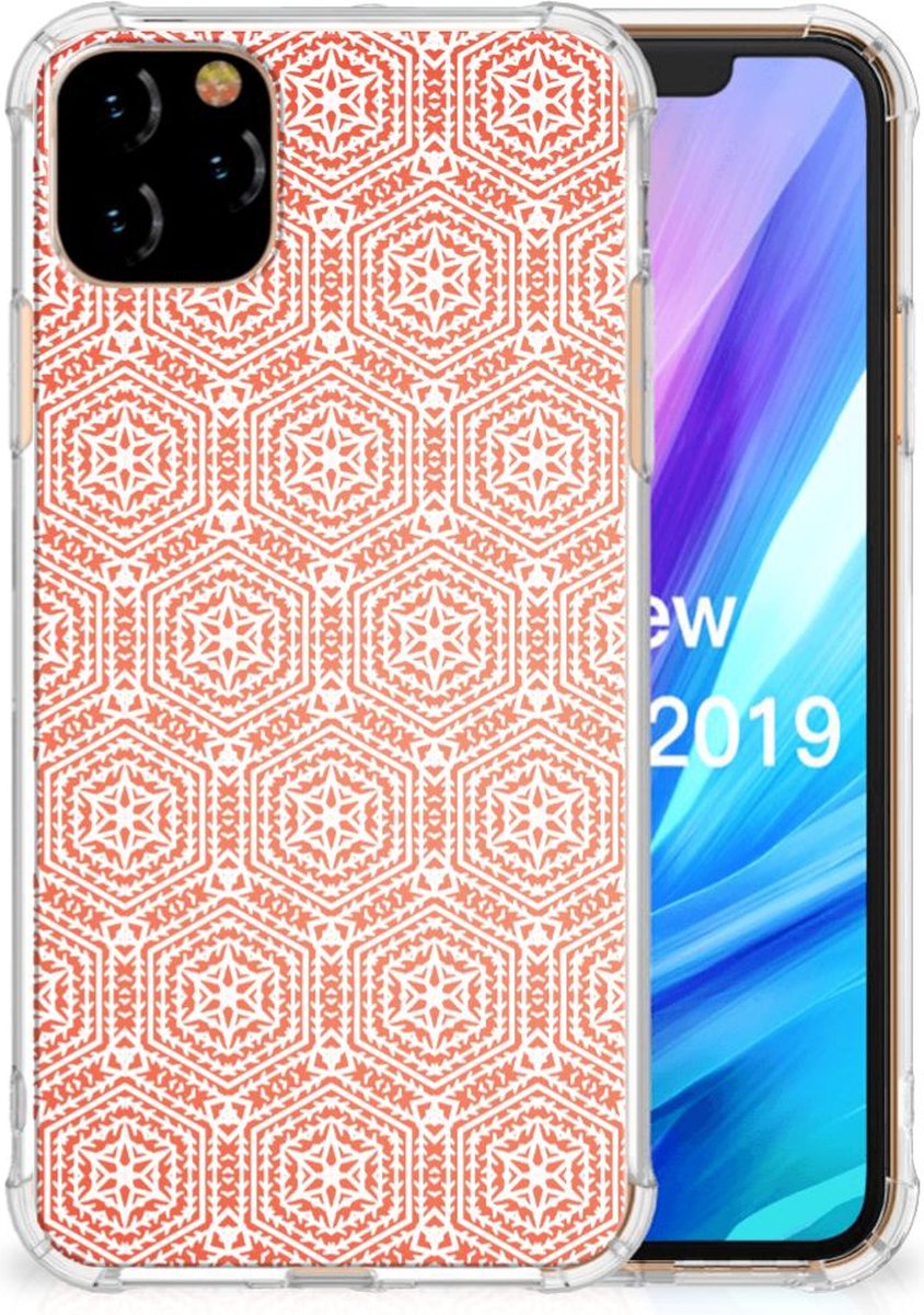 Apple iPhone 11 Pro Max Doorzichtige Silicone Hoesje Pattern Orange