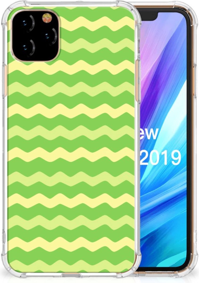 Apple iPhone 11 Pro Max Doorzichtige Silicone Hoesje Waves Green