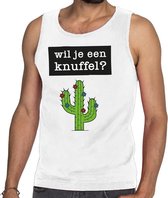 Wil je een Knuffel tekst tanktop / mouwloos shirt wit heren - heren singlet Wil je een Knuffel? XL