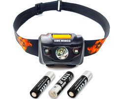 Hoofdlampje op Batterijen King Mungo KMHL003, Waterdicht IPX6, 160 Lumen, Rood Licht, incl. AAA, Camping, Kinderen en Noodpakket