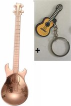 Theelepel gitaar Rose/Goudkleur RVS 2 stuks + gitaar sleutelhanger