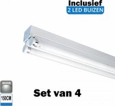 LED Buis armatuur 150cm - Dubbel | Inclusief LED buizen - 6000K - Daglicht (Set van 4 stuks)