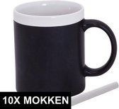10x stuks Krijtbord koffie mokken in het wit - beschrijfbare koffie/thee mok/beker - iedere collega of gezinslid met zijn eigen naam