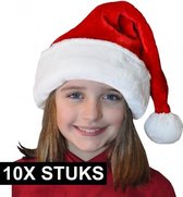 10x Pluche luxe kerstmutsen rood/wit voor kinderen - voordelige/goedkope kerstmuts van goede kwaliteit