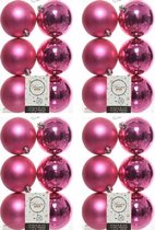 24x Fuchsia roze kunststof kerstballen 8 cm - Mat/glans - Onbreekbare plastic kerstballen - Kerstboomversiering fuchsia roze