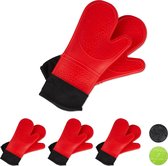 Relaxdays 4 paar ovenwanten siliconen - ovenhandschoenen - bbq handschoenen – rood