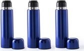 3x RVS thermosflessen/isoleerkannen 500 ml blauw - Thermoskannen - Isolatiekannen