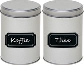 2x Boîtes de rangement rondes argentées / boîtes de rangement avec étiquettes / étiquettes inscriptibles 13 cm - Boîtes de rangement café / thé - Conteneurs de rangement - Organiser le garde-manger