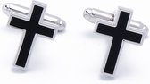 Manchetknopen - Kruis Religieus met Zilver en Zwart Emaille