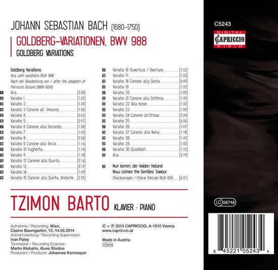 Tzimon Barto - J.S. Bach: Goldberg Variations (CD)