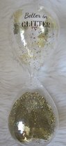 Gouden Glitter Zandloper  H 20 cm Ø 8.5 cm met tekst !