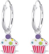 Zilveren oorringen met emaille - cupcake oorbellen