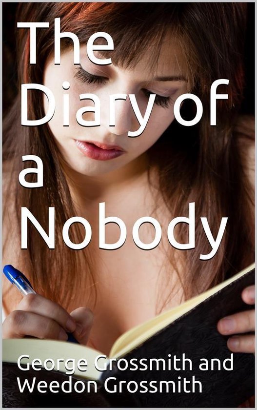Titel 'The Diary of a Nobody', een jonge vrouw met bruin haar schrijft in een notitieboekje.