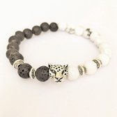 Ibiza armbandje unisex yin en yang natuur stenen lava en howliet met luipaard hoofd kraal