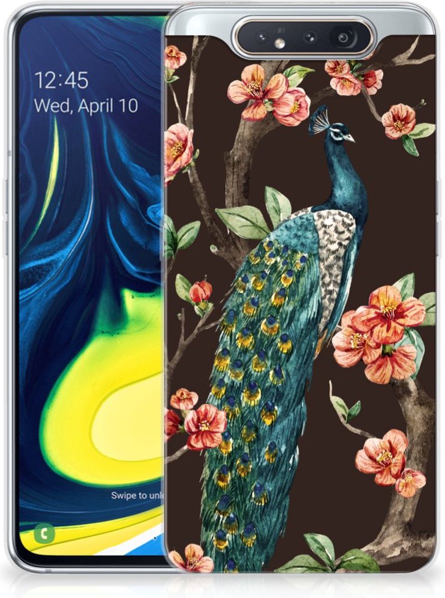 Samsung Galaxy A80 TPU Hoesje Pauw met Bloemen