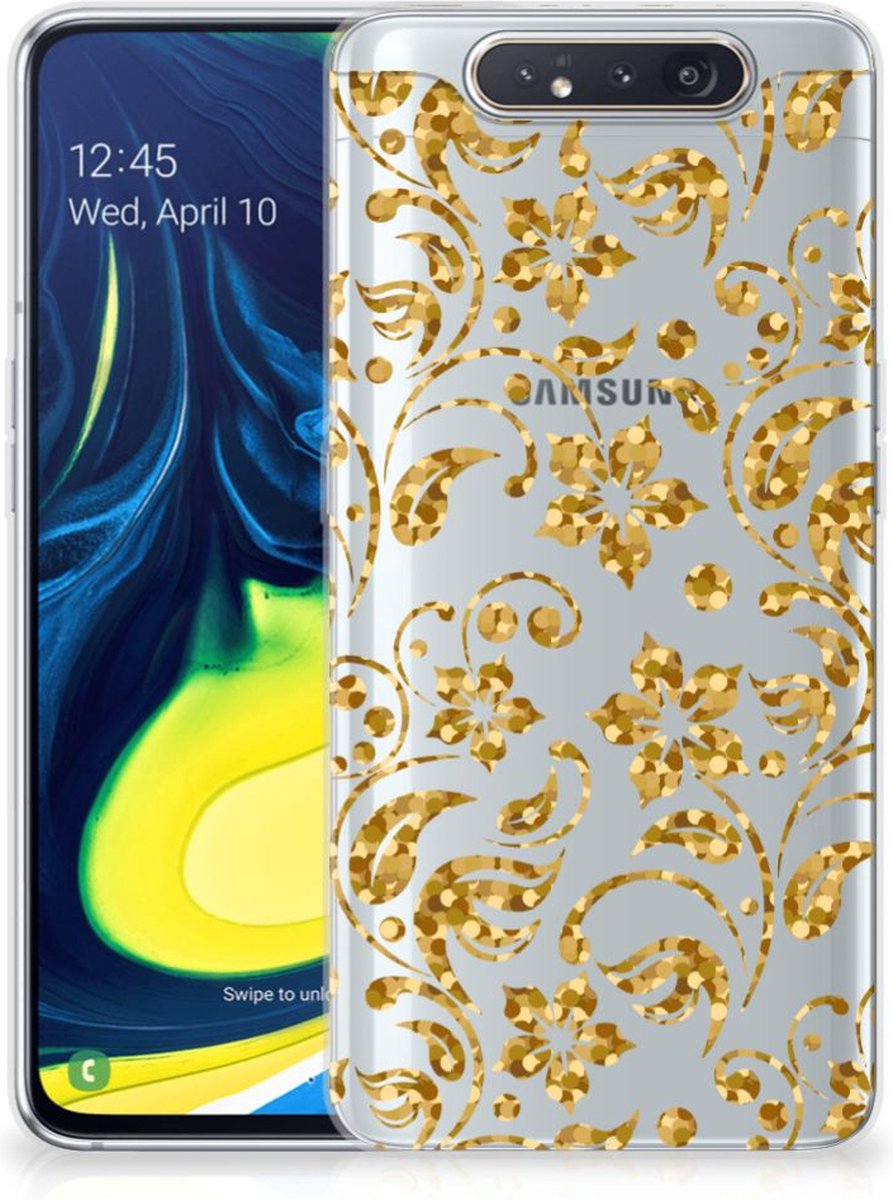 Samsung Galaxy A80 TPU Case Gouden Bloemen