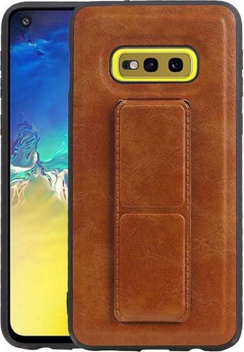 Grip Stand Hardcase Backcover voor Samsung Galaxy S10E Bruin