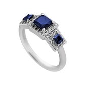 Diamonfire - Zilveren ring met steen Maat 17.0 - Vierkante Blauwe Stenen