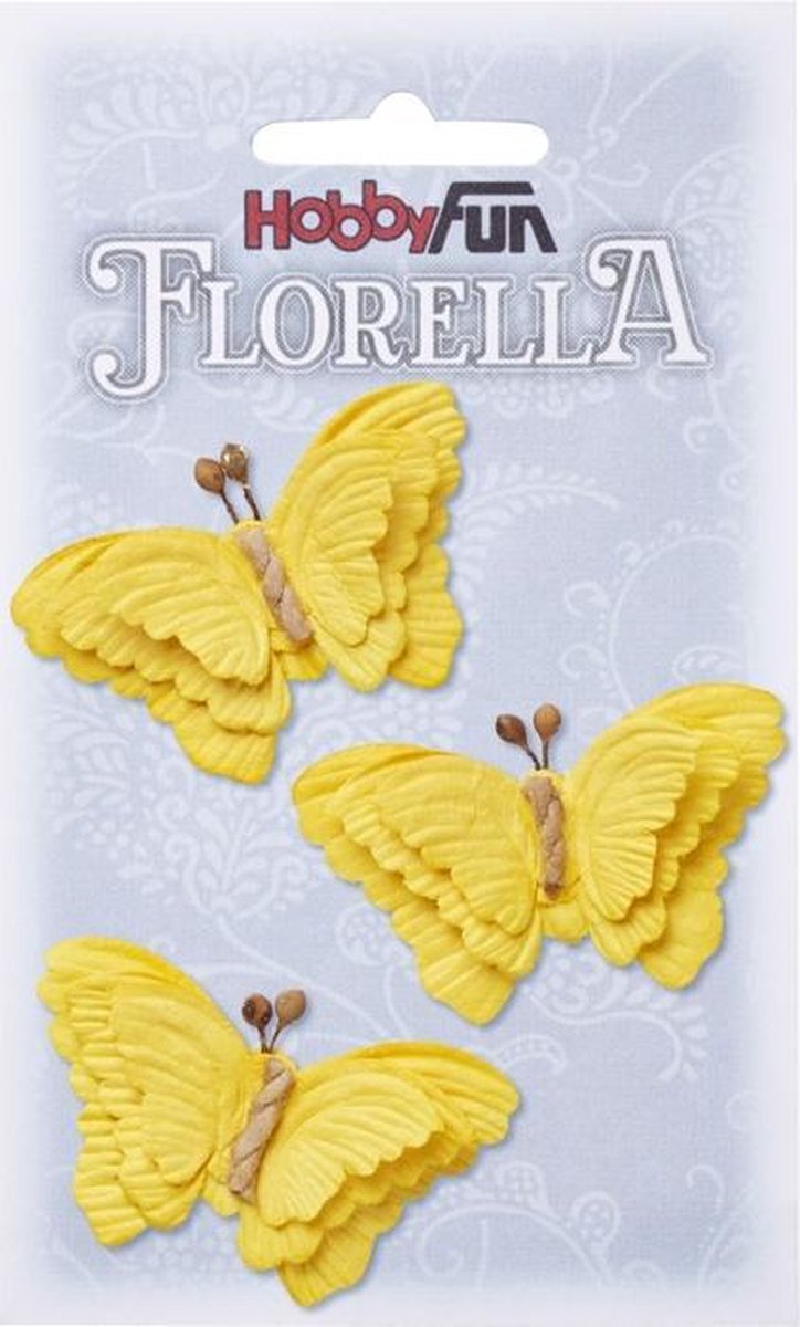 FLORELLA - Papieren Vlinders - Geel - 6cm