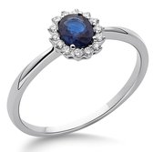 Orphelia RD-3927/54 - Ring - Goud 18 kt - Diamant 0.08 ct / Saffier 0.42 ct - 17.25 mm / maat 54