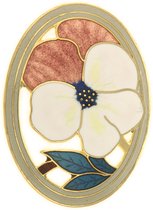 Behave® Dames Broche ovaal bloem viooltje wit bruin - emaille sierspeld -  sjaalspeld  5 cm