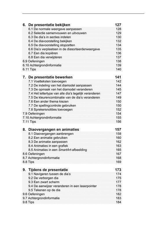 Inhoudsopgave van het Basisboek PowerPoint 2013 en 2010, beginnend bij hoofdstuk 6.