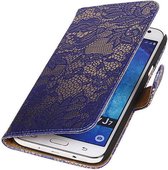 Samsung Galaxy J7 2015 Lace Kant Booktype Wallet Hoesje Blauw - Cover Case Hoes