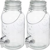 Set van 2 stuks glazen drank dispensers 4 liter met hengsel - 2x Glazen limonade dispensers 4 liter met hengsel