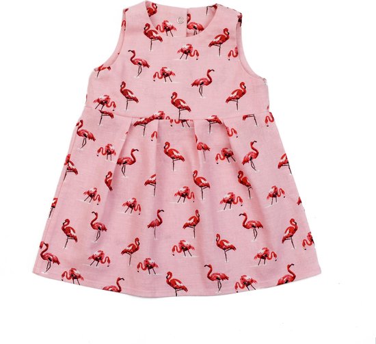 Meisjes jurk – linnen roze jurkje met flamingo's – R Rebels | bol.com