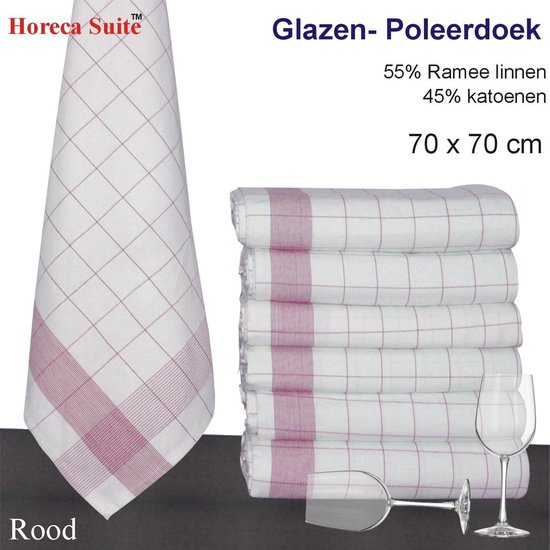 Homéé® Glazendoek - Poleerdoeken rood ruiten 70x70cm - set van 6 stuks -  50% Ramee 50%... | bol.com