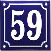 Emaille huisnummer blauw/wit nr. 59