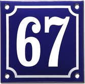 Emaille huisnummer blauw/wit nr. 67
