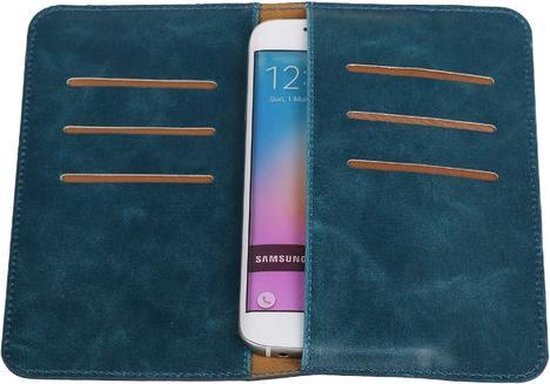 Blauw Pull-up Medium Pu portemonnee wallet voor Samsung Galaxy J1 2015