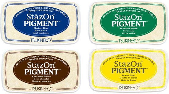 Foto: Tsukineko stazon pigment stempelkussens set van 4 voor papier metaal glas