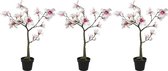 3x Witte/roze Magnolia/beverboom kunsttakken kunstplanten 102 cm in pot - Kunstplanten/kunsttakken