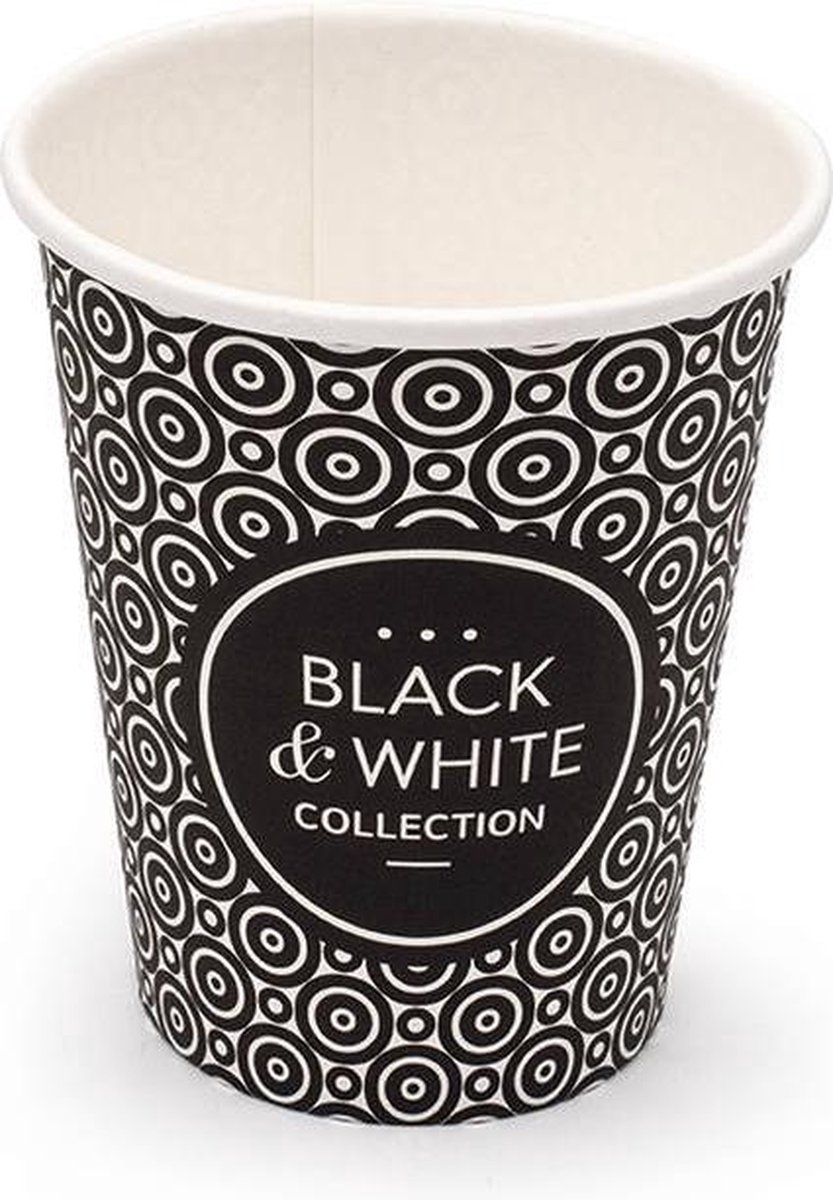 Koffiebeker, Karton en coating, 250ml, 8oz, zwart/Wit -1000 st/ds