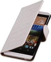 HTC One E9 Plus Hoesje Wit Krokodil - Book Case Wallet Cover Hoes