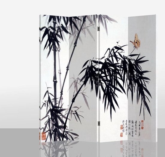 Orientique Kamerscherm 4 Panelen Bamboe Black Canvas Room Divider