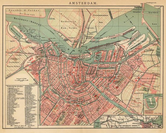 Originele Antieke plattegrond van Amsterdam uit 1905 van Winkler Prins