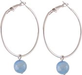Behave - Oorbellen - Oorringen - Dames - Zilver kleur - Blauw - Hanger - Natuursteen - 5.5 cm