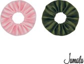 Jumalu scrunchie velvet haarwokkel haarelastiekjes - lichtroze en legergroen - 2 stuks