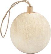 Kerstboom decoratie bal - van licht hout - 6,4 cm - Kerstballen decoratie hangers