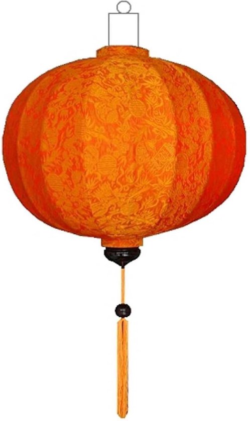 Oranje zijden Chinese lampion lamp rond - G-OR-45-S