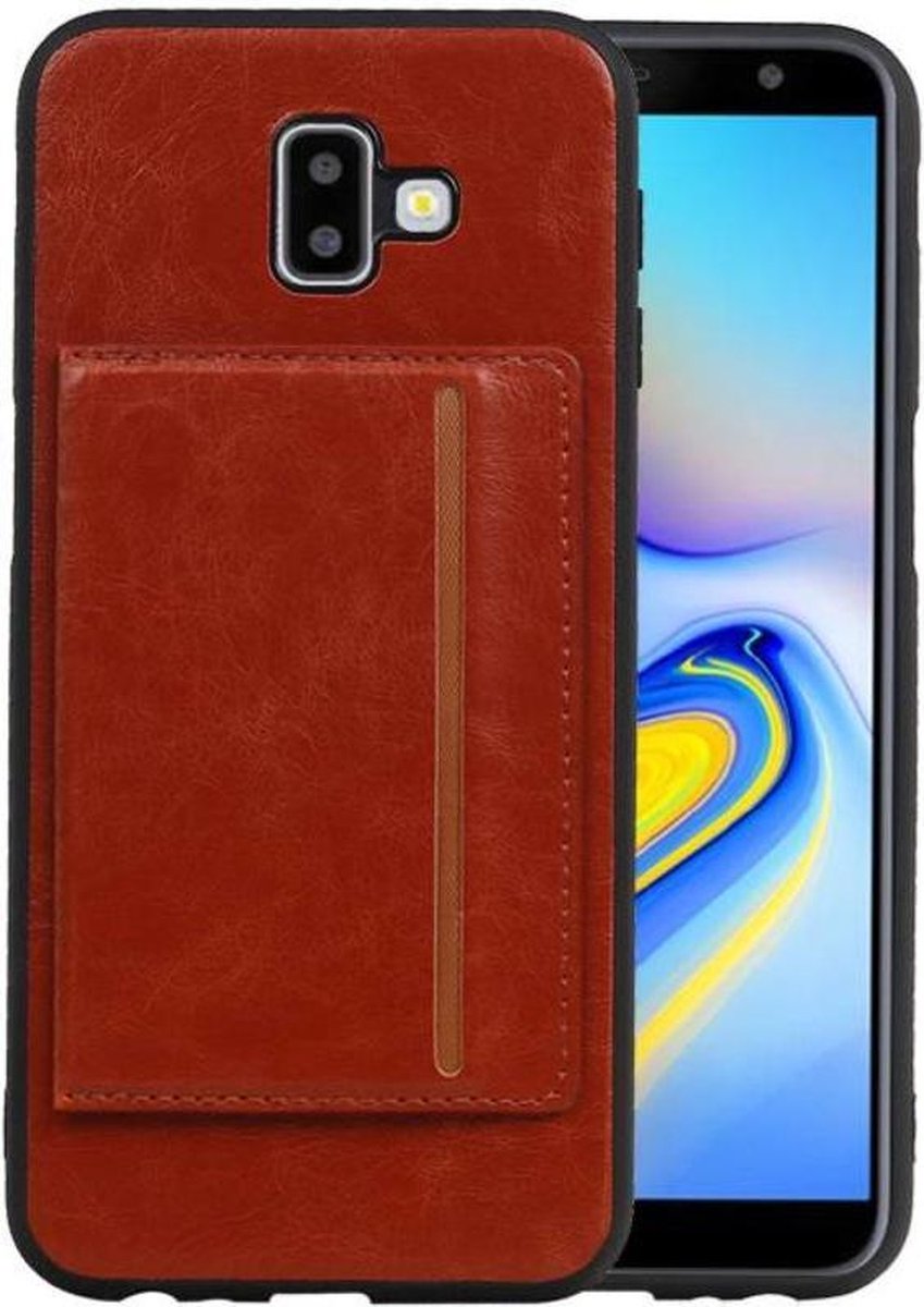 Bruin Staand Back Cover 1 Pasjes voor Samsung Galaxy J6 Plus
