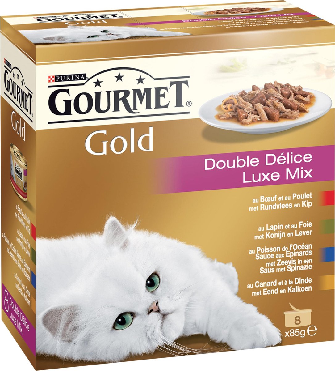 Gourmet Gold Luxe Mix - Rund & Kip - Kattenvoer - 6x (8 x 85) g | bol.com