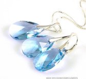 Sieradenset 925 met Swarovski Elements Pear Aquamarine