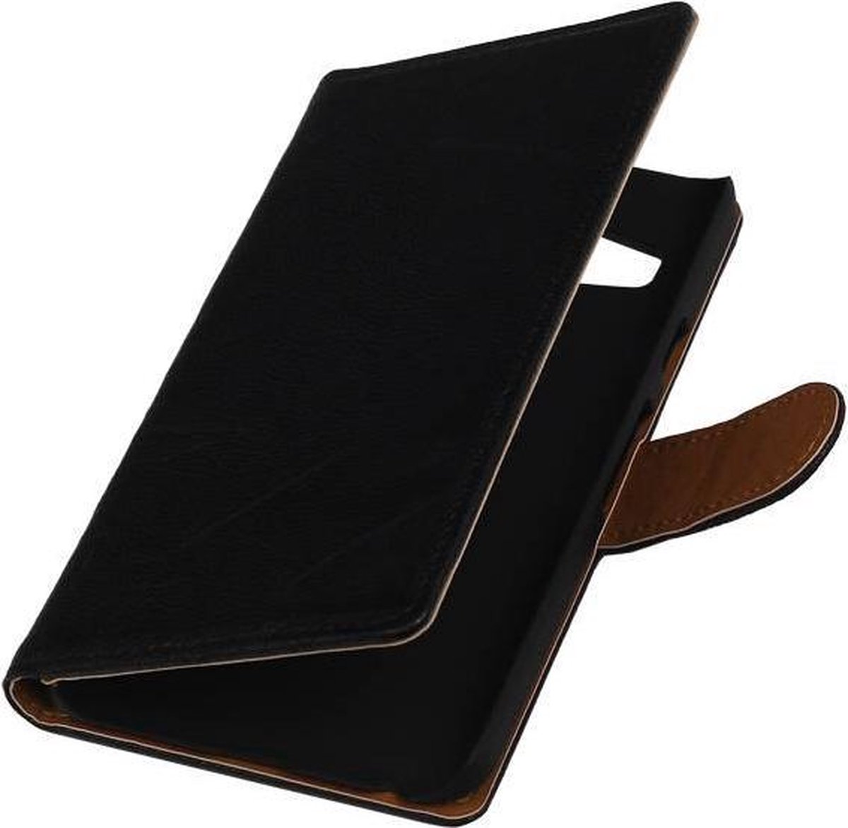 Zwart echt leer lederen bookcase case Telefoonhoesje voor de LG Optimus L5 II