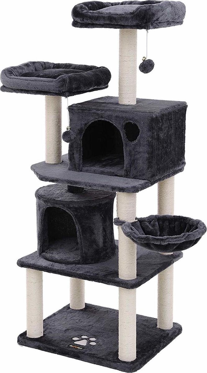 Luxe Extra Grote Krabpaal voor Meerdere Katten met Huisjes en Mandjes - Klimpaal van 60x50x140cm - Donkergrijs