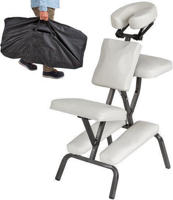 Massagestoel, behandelstoel met dikke bekleding witte inclusief zwarte draagtas